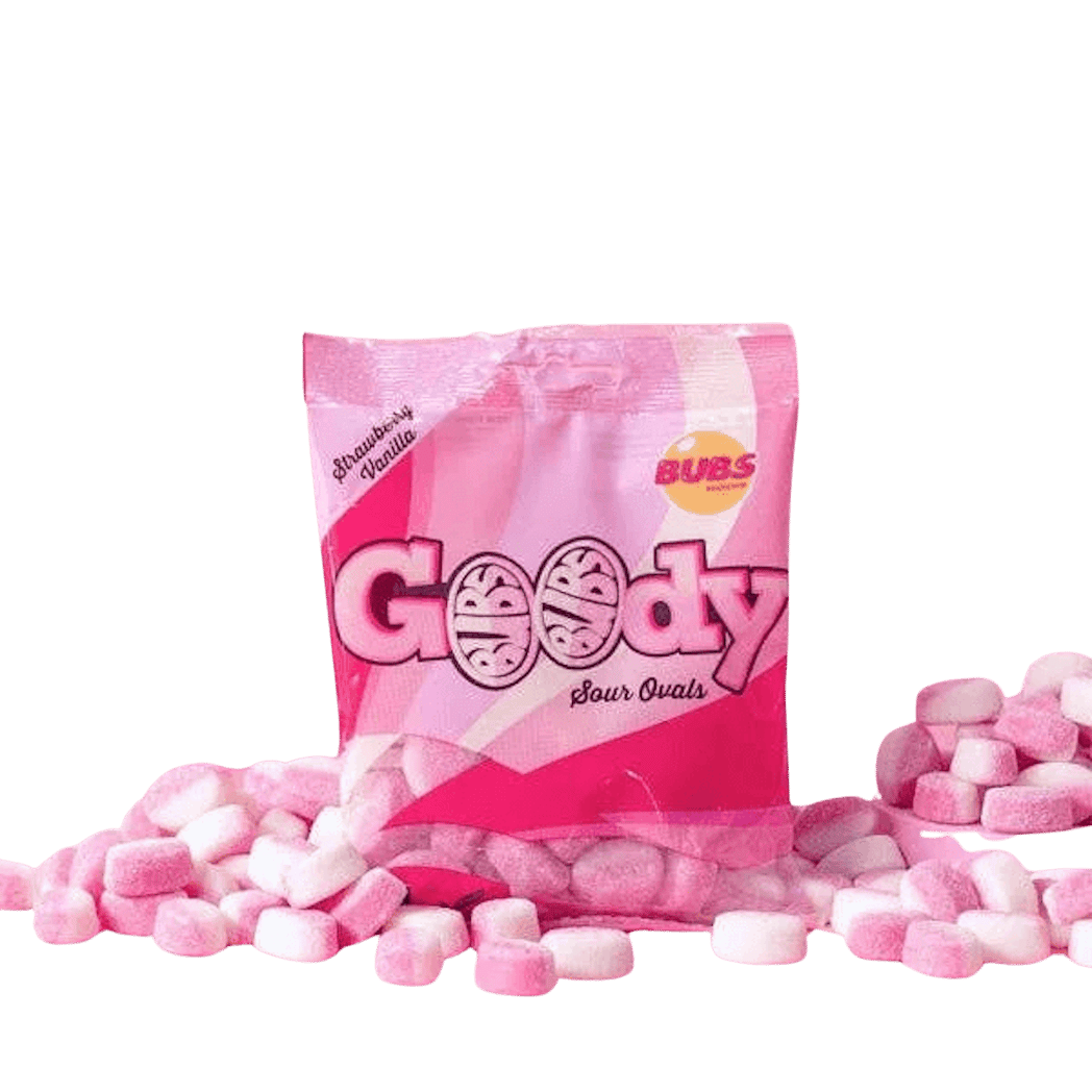 BUBS Godis Goody Strawberry and Vanilla Sour 90g 1