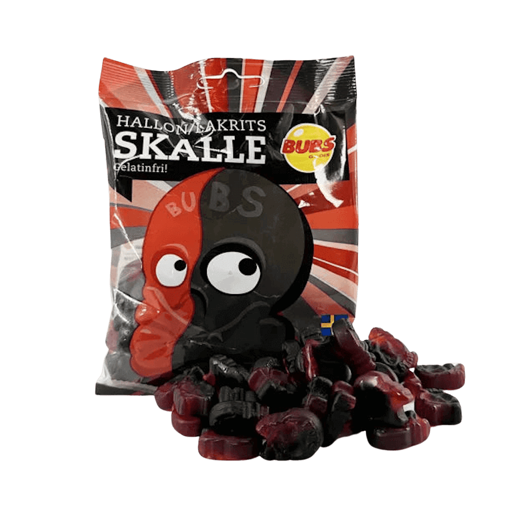 BUBS Godis Raspberry and Licorice Skull 90g 1