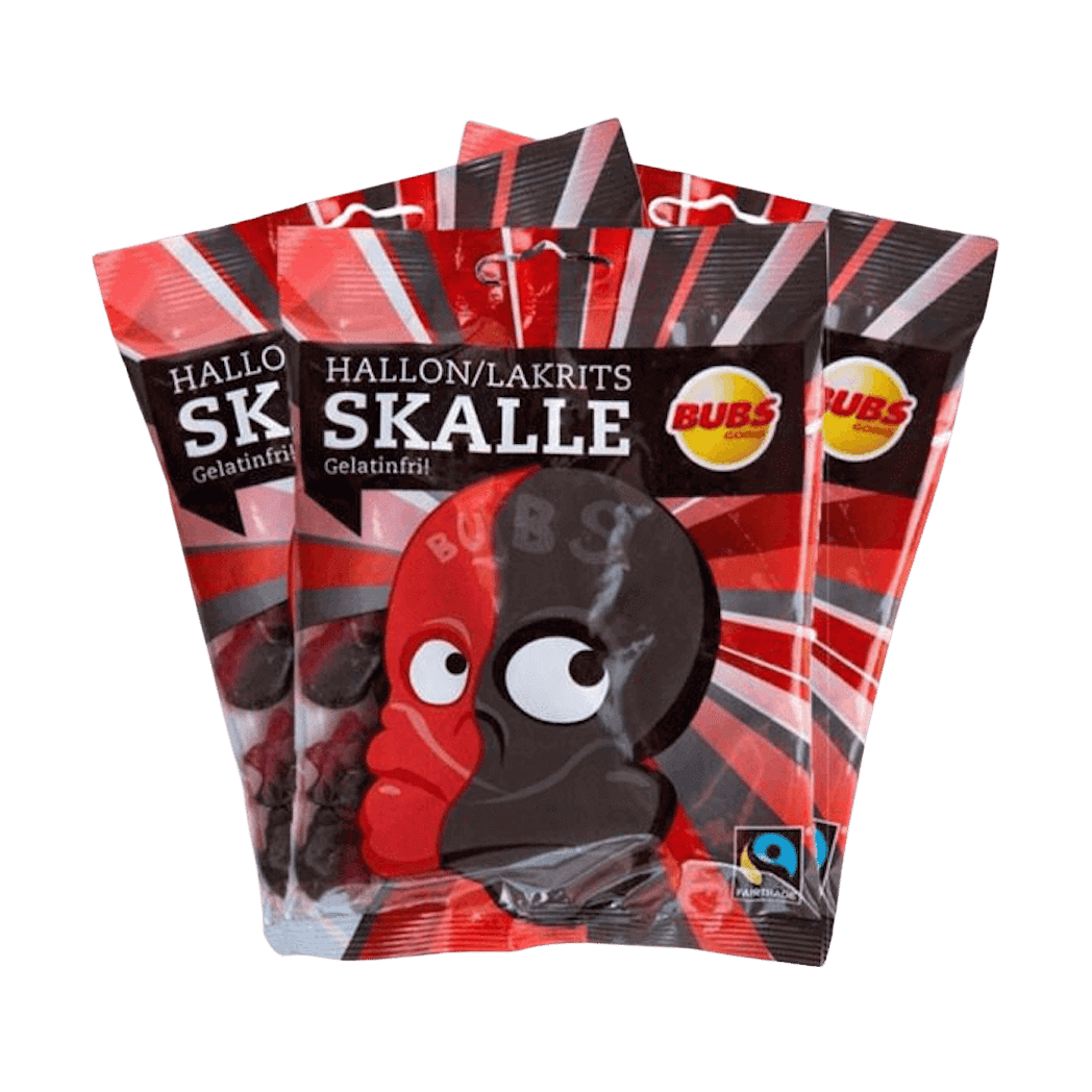 BUBS Godis Raspberry and Licorice Skull 90g 2
