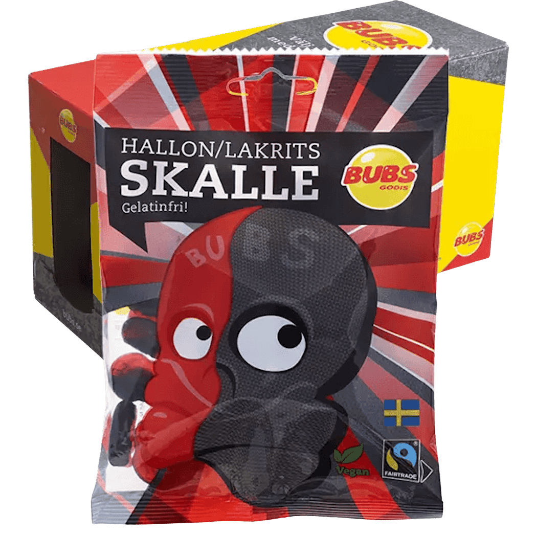 BUBS Godis Raspberry and Licorice Skull 90g 3