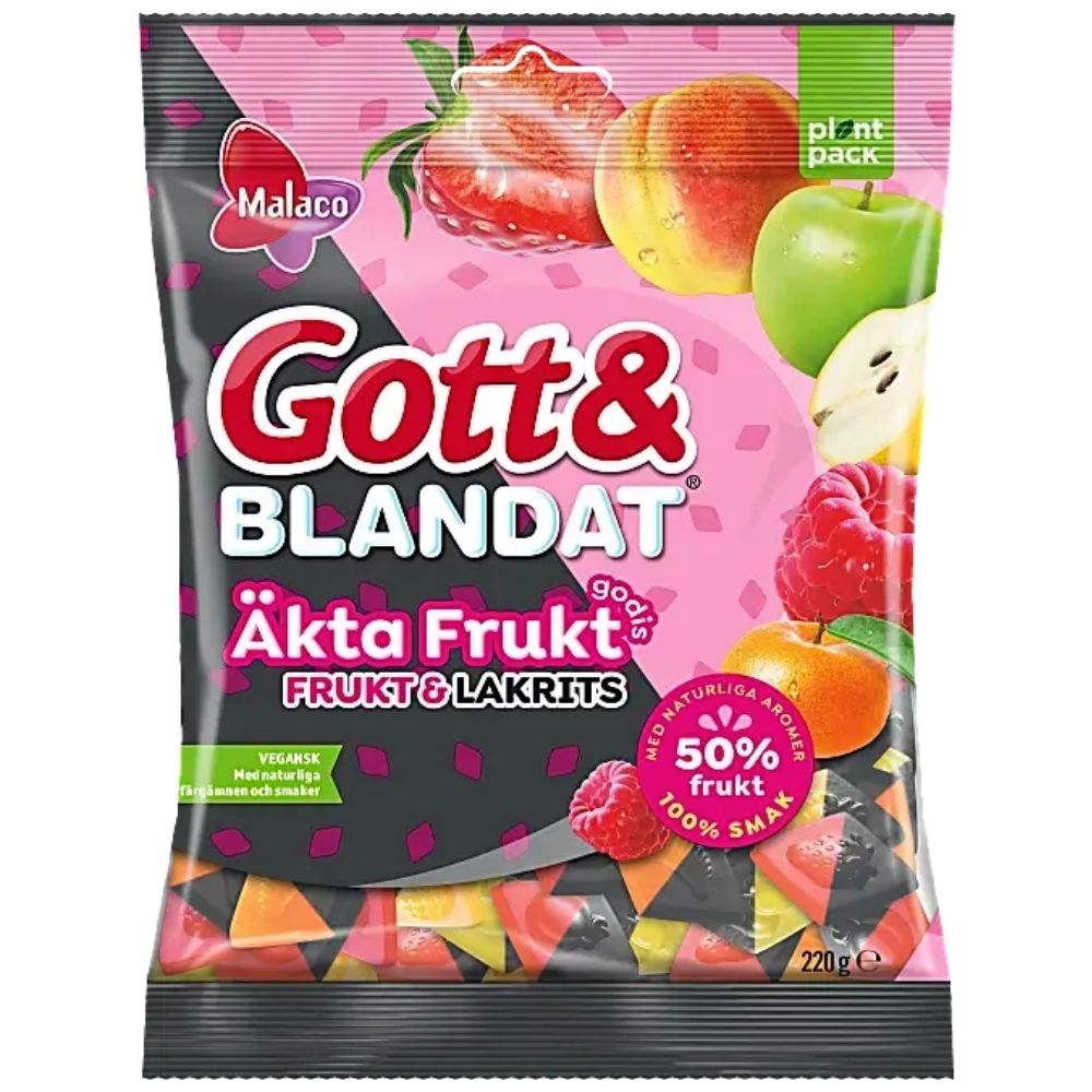 Malaco Gott Blandat Real Fruit and Licorice 220g