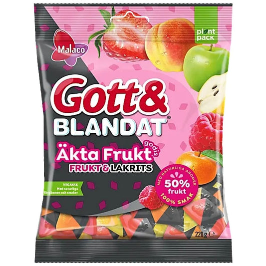 Malaco Gott Blandat Real Fruit and Licorice 220g