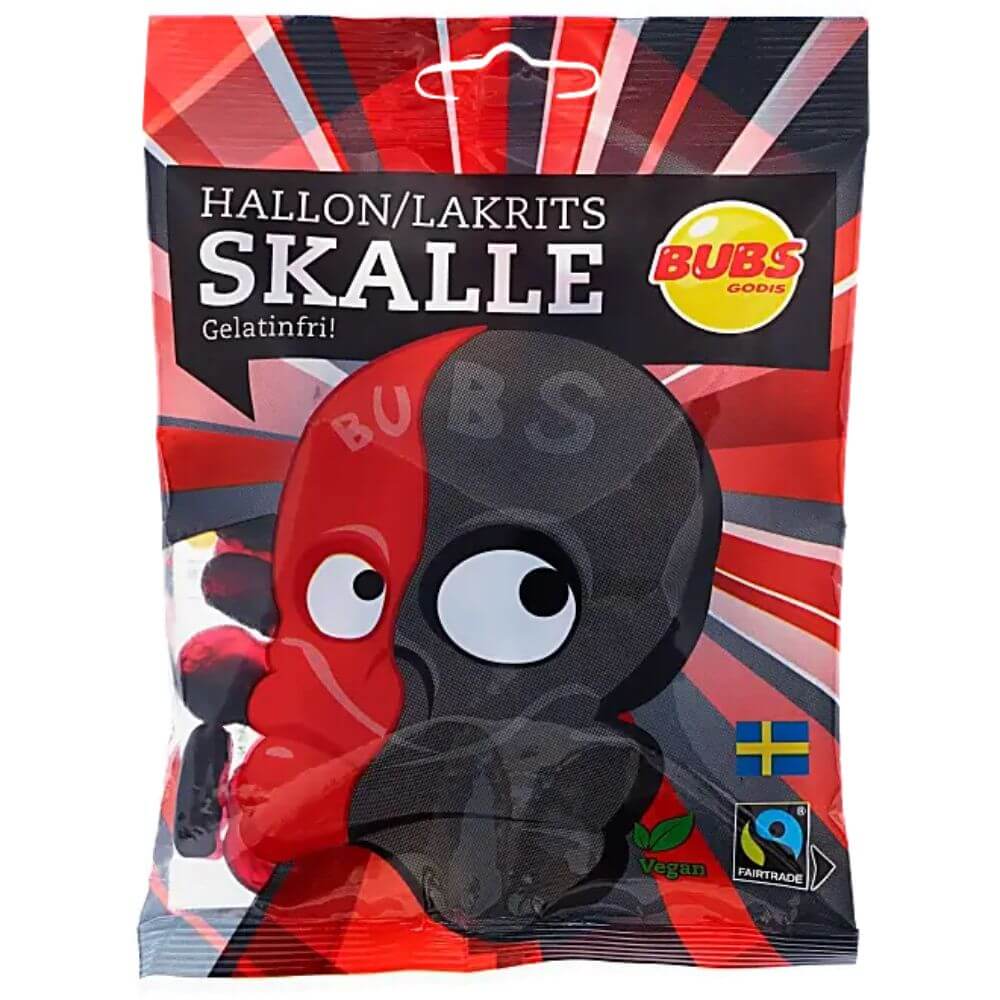 BUBS Godis Raspberry and Licorice Skull 90g | SwedishCandyNow