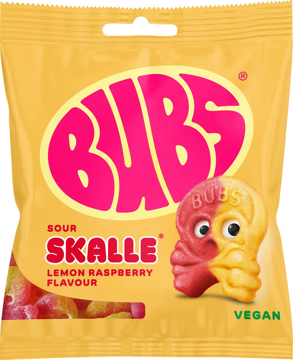 BUBS Godis Sour Lemon Raspberry Skalle 156g bag