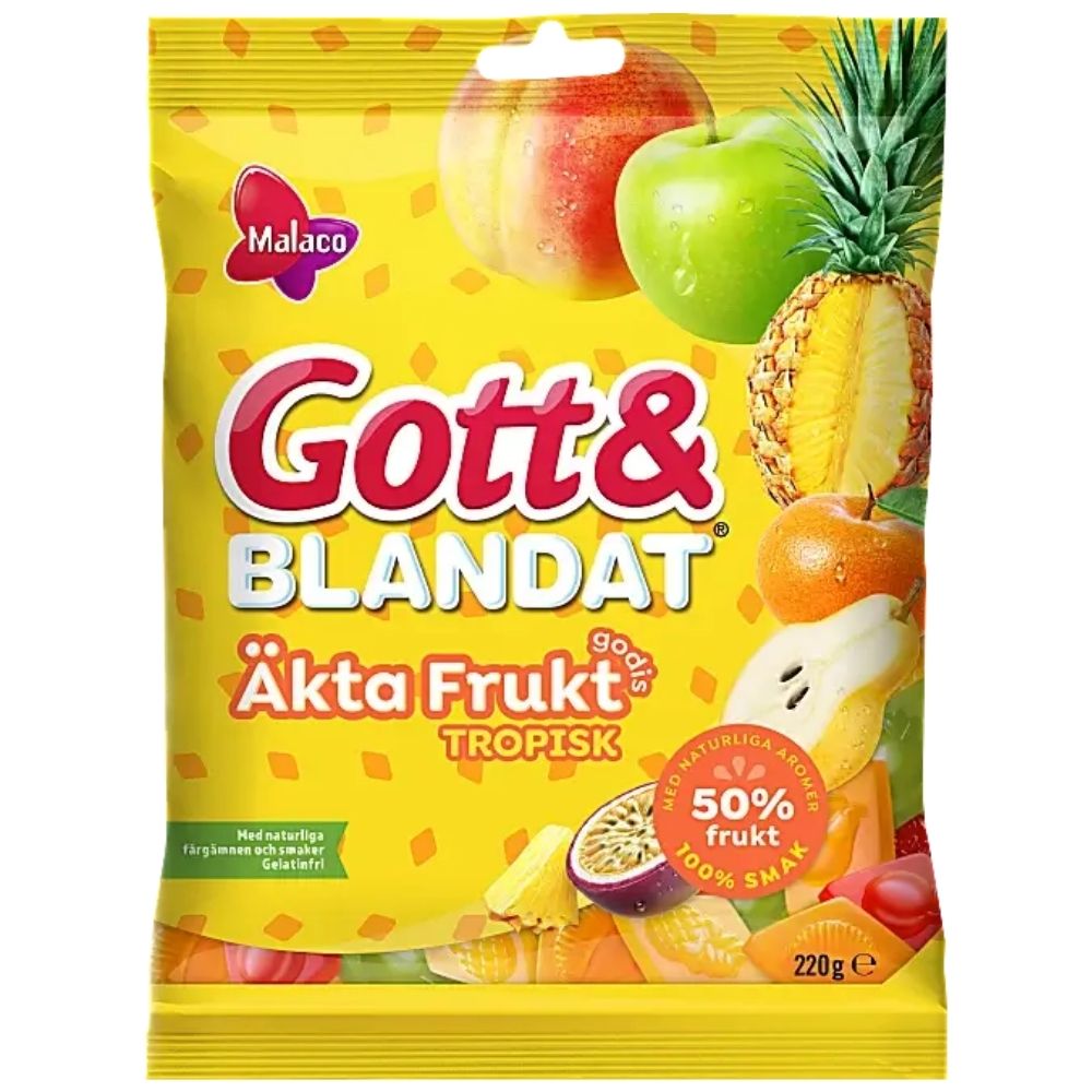 Malaco Gott & Blandat Real Fruit Tropical 220g | SwedishCandyNow