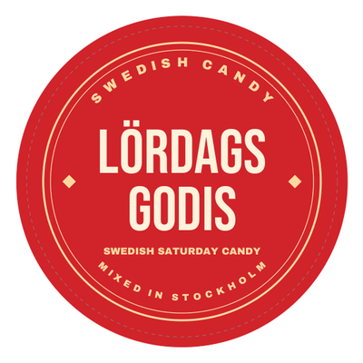 Lördagsgodis — Swedish Saturday candy mix label, mixed in Stockholm